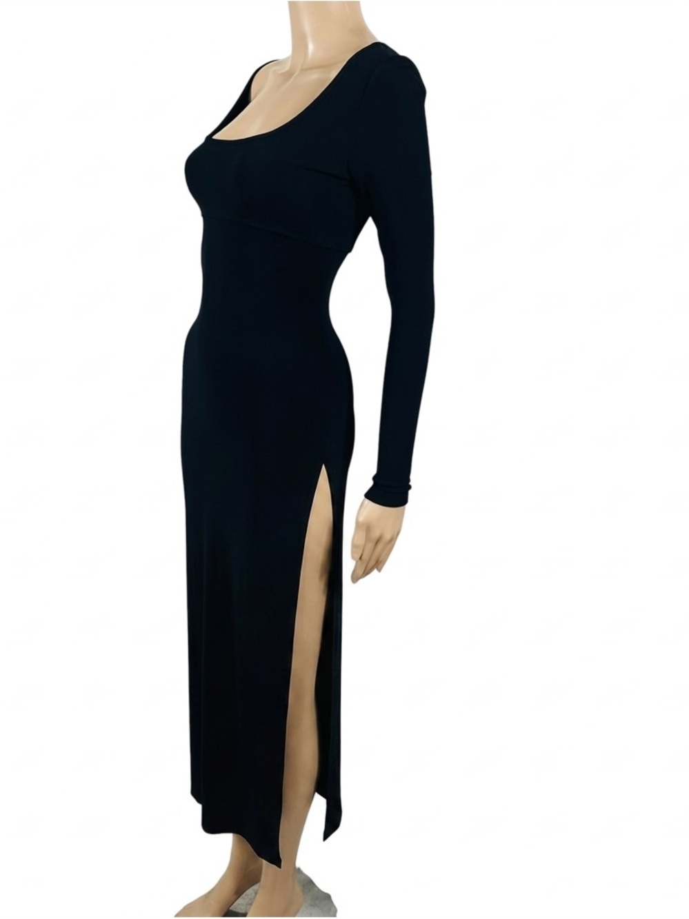 Daniel & Rebecca Vintage Y2K Black Maxi Dress Adjustable Leg Slit Long Sleeve 2